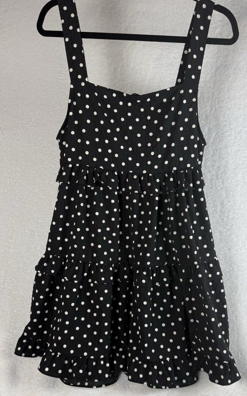 ASOS Design Black Pika Dot Sun Dress - Size 16 - Picture 3 of 6